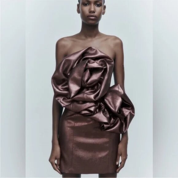 NWOT Zara Voluminous Flower Dress in Pale Pink size S - Picture 3 of 7